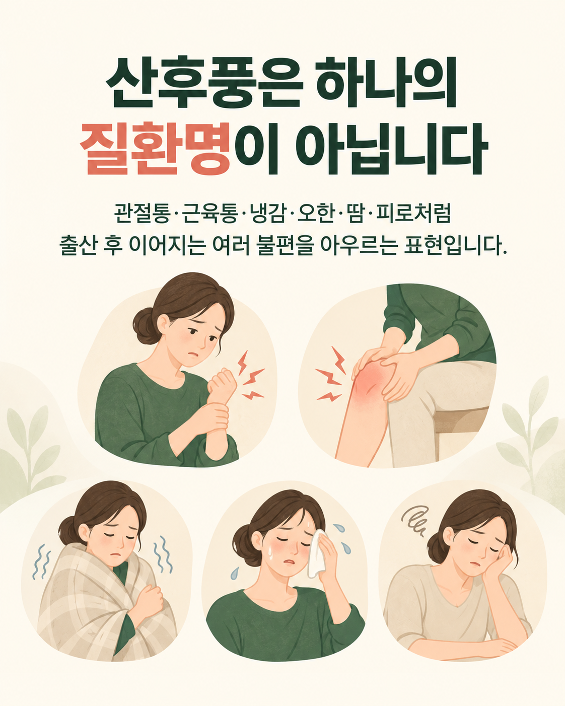 산후풍의 주요 증상과 의미를 설명하는 카드뉴스